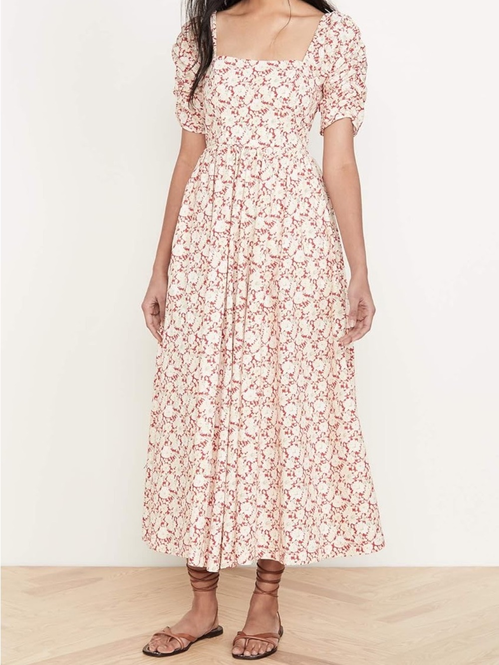 FP Free People She's A Dream Midi Dress - 100% Cotton Red Floral Milkmaid Dress - Picture 2 of 8